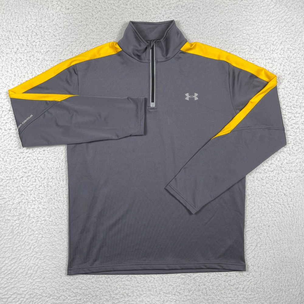 Under Armour Pullover Mens Large Gray Yellow 1/4 Zip Gorpcore Sporty Athletic